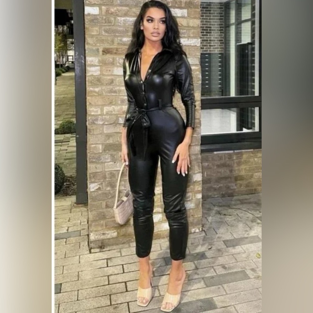 Parisian Glossy Black Jumpsuit xs